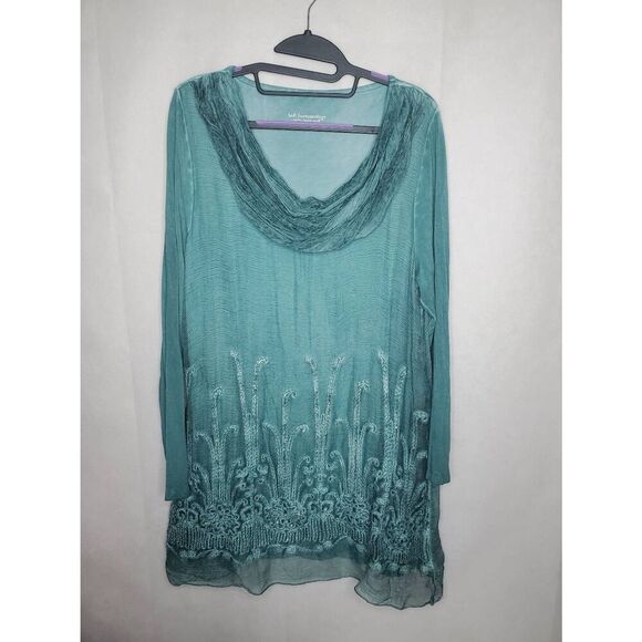 Soft Surroundings Tops - Soft Surroundings Silk Beaux Arts Cowl Neck Embellished Green Fairy Tunic Top